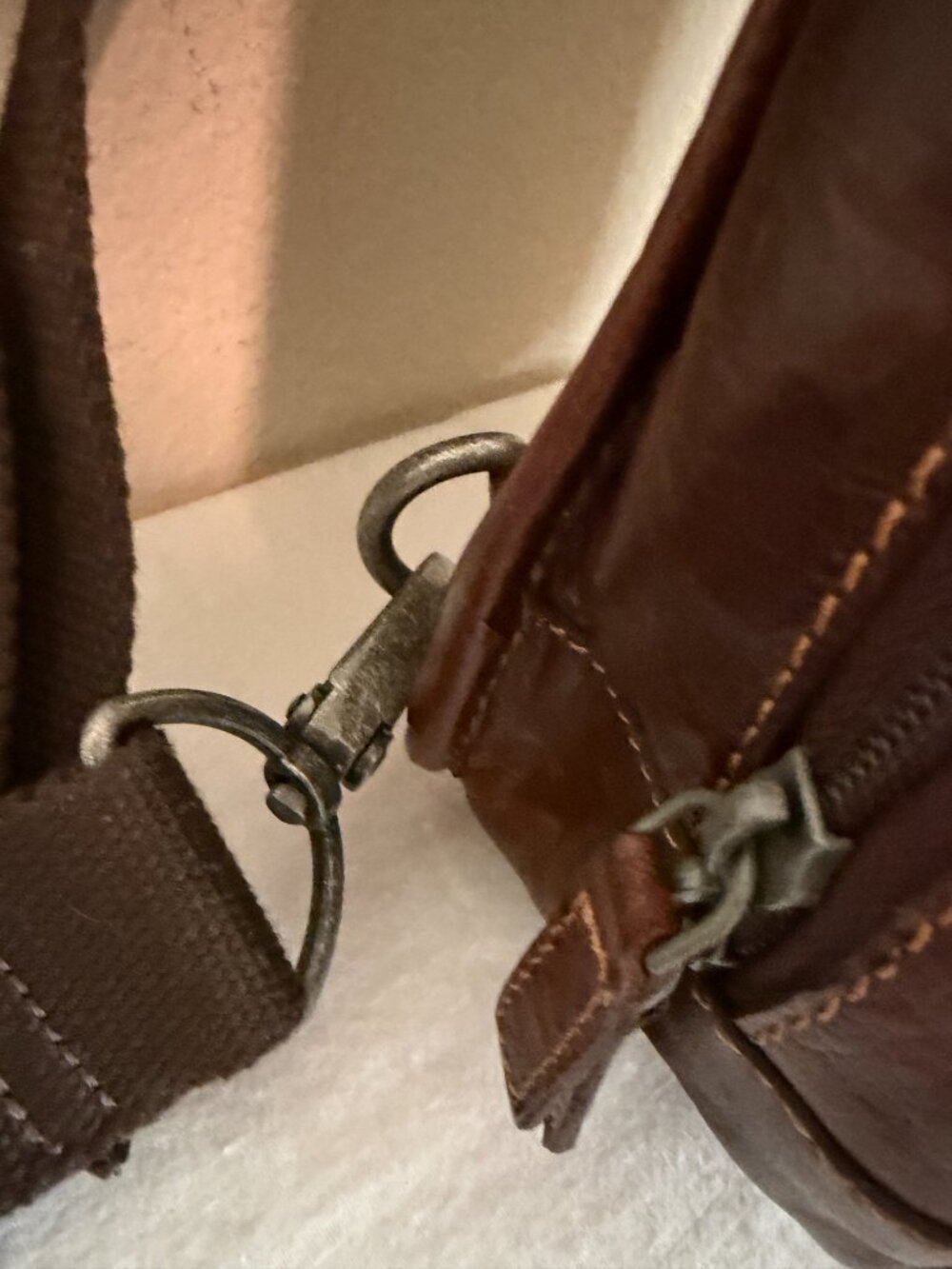 Jack Georges Leather Crossbody Backpack Brown Zip Closure Adjustable Strap Boho - Picture 6 of 16